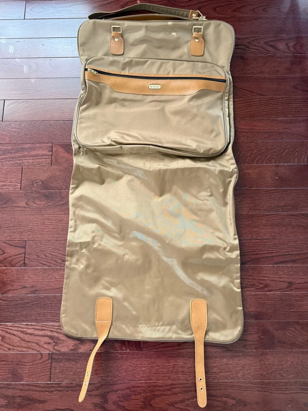 Samsonite Vintage Gold & Brown Leather Travel Suit Garment Folding Bag